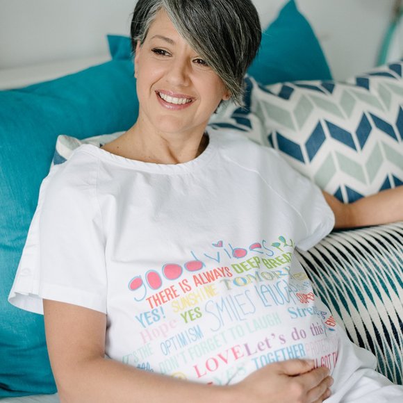 Cotton Hospital Maternity Gown - Good Vibes (White) - Picture 1 of 4